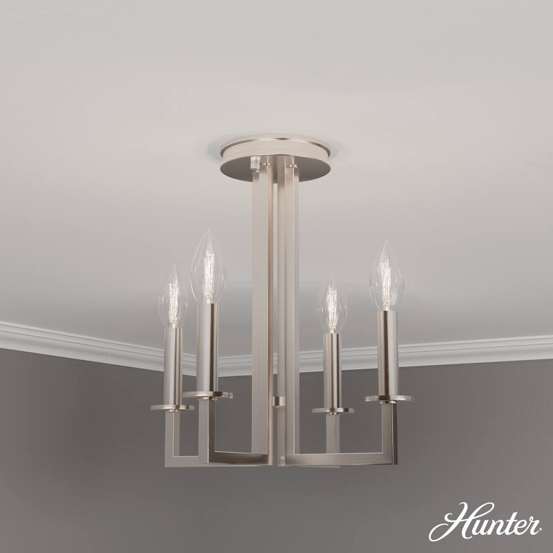 Hunter Bearden 4-Light Semi-Flush Chandelier, - Entry, Kitchen Table, Bedroom - Candle, Contemporary, Industrial, Geometric - Brushed Nickel