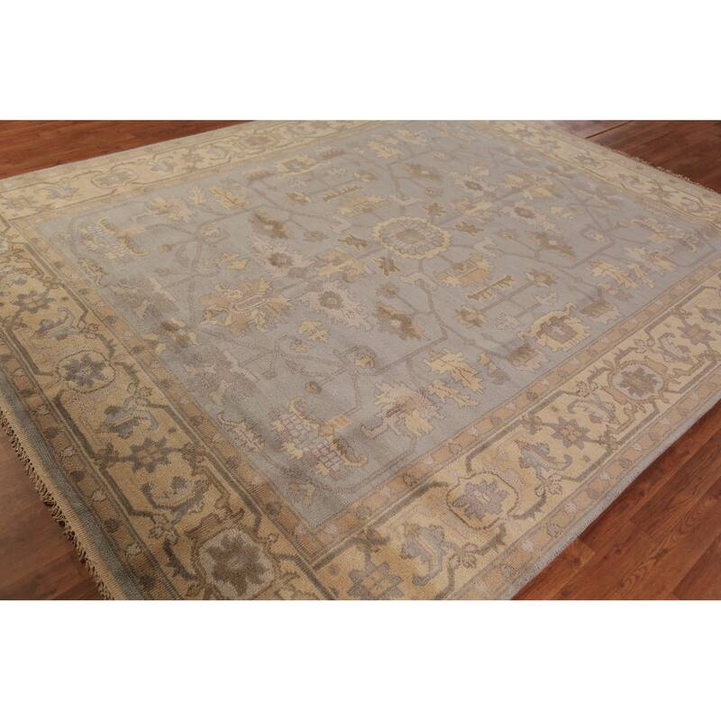 Gray Oushak Indian Area Rug Handmade Wool Carpet - 8'0"x 9'11"