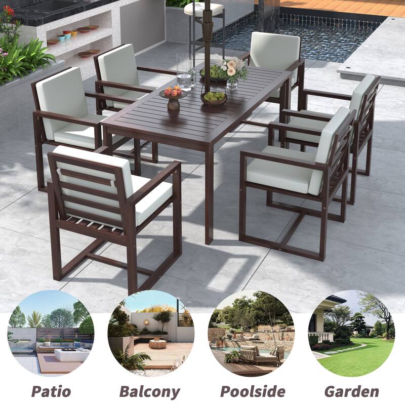 Patio Dining 7 Piece, Outdoor Dining Table and Chair Set with 6 Chairs and Removable Cushions for Patio Garden 7 Pack