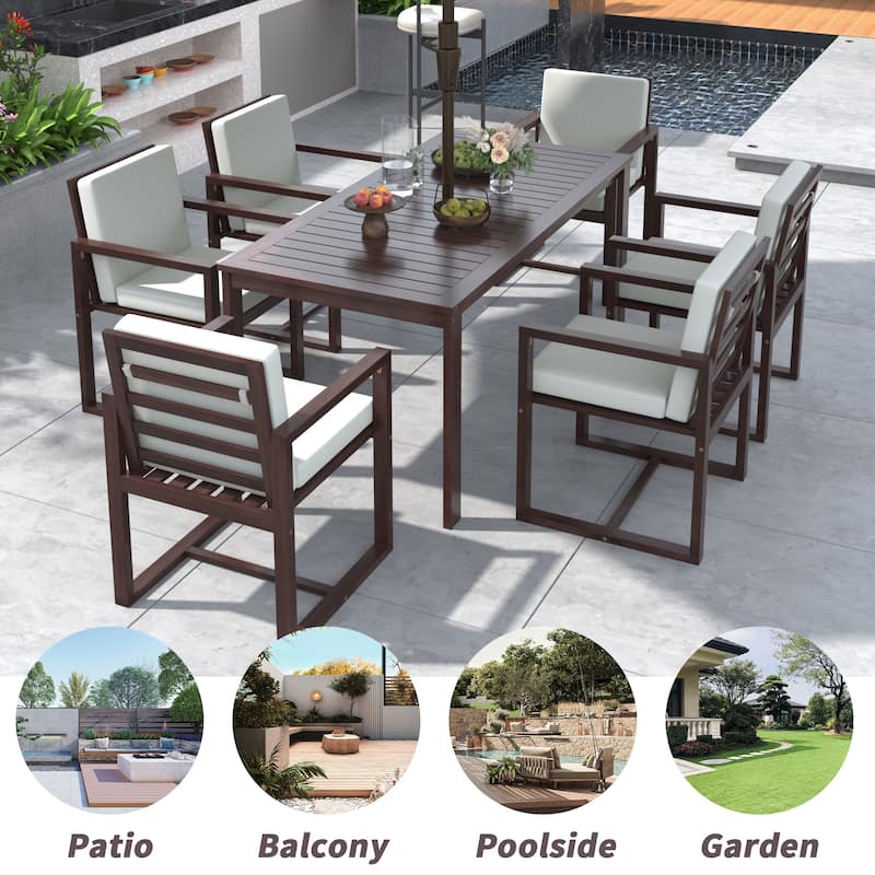 Roomfitters Outdoor Rattan Dining Table & Chair Set with Removable Cushions for Patio, Dark Brown
