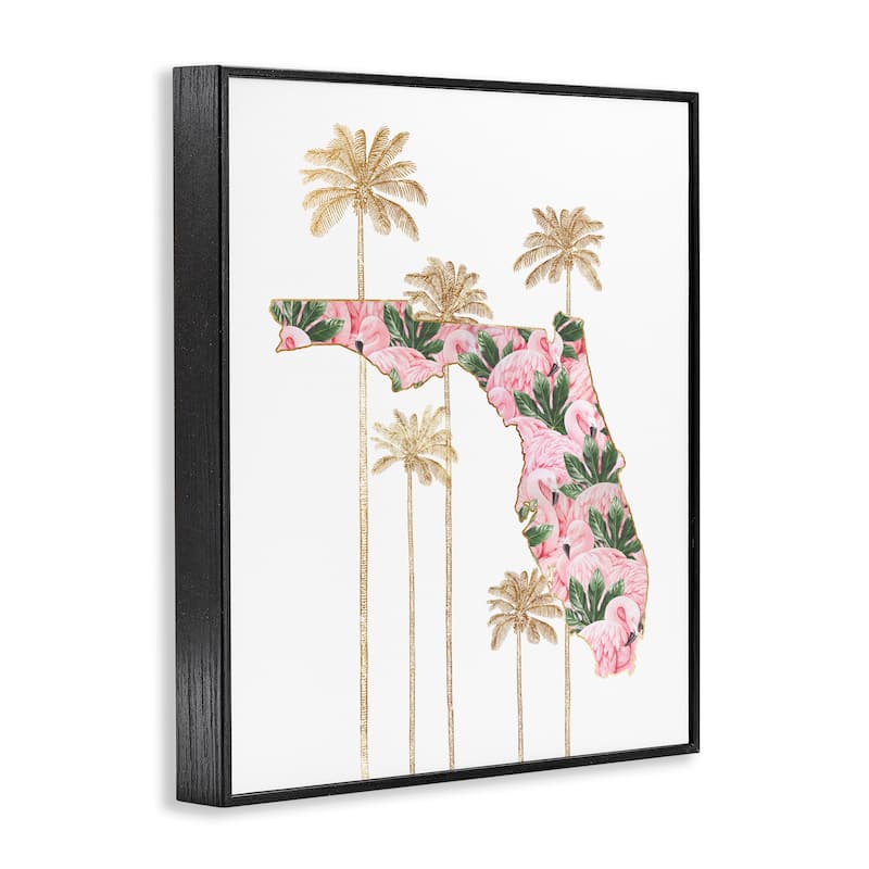 Stupell Flamingo Print Florida State with Palm Trees Framed Wall Art