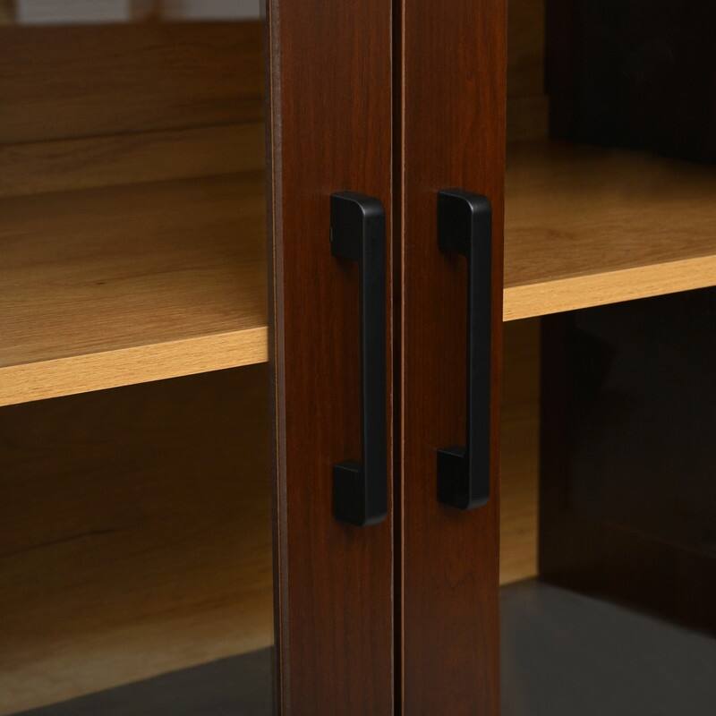 Farmhouse 66.9" TV Stand for TVs Up to 70", Wood Media Console with Adjustable Shelves and Glass Doors