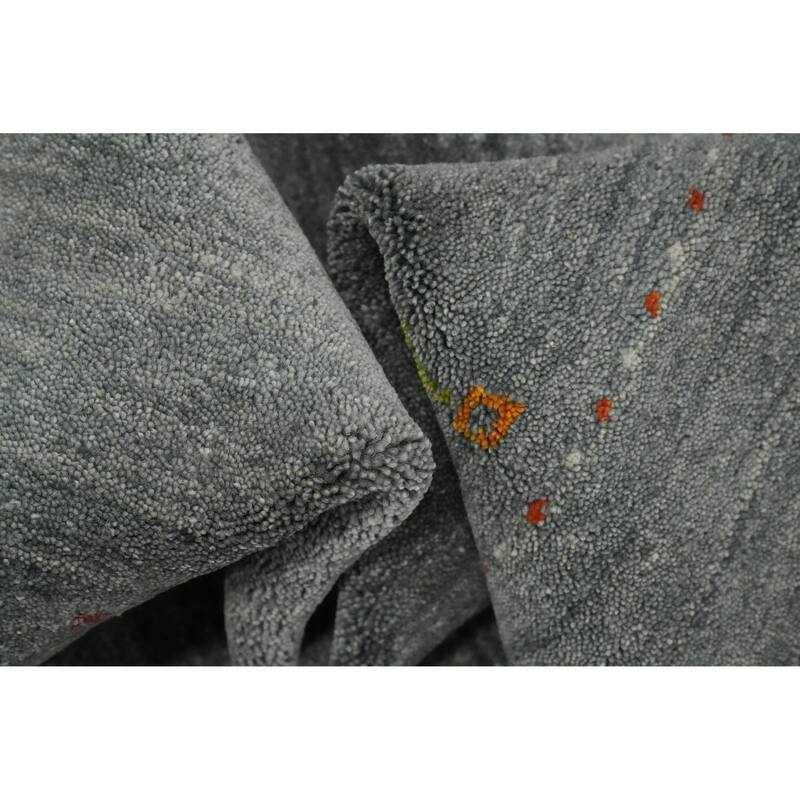 Hand Knotted Oriental 100% Wool Carpet Tribal Animal Pictorial Greys & Charcoal Gabbeh Area Rug - 8' 8'' X 5' 10''