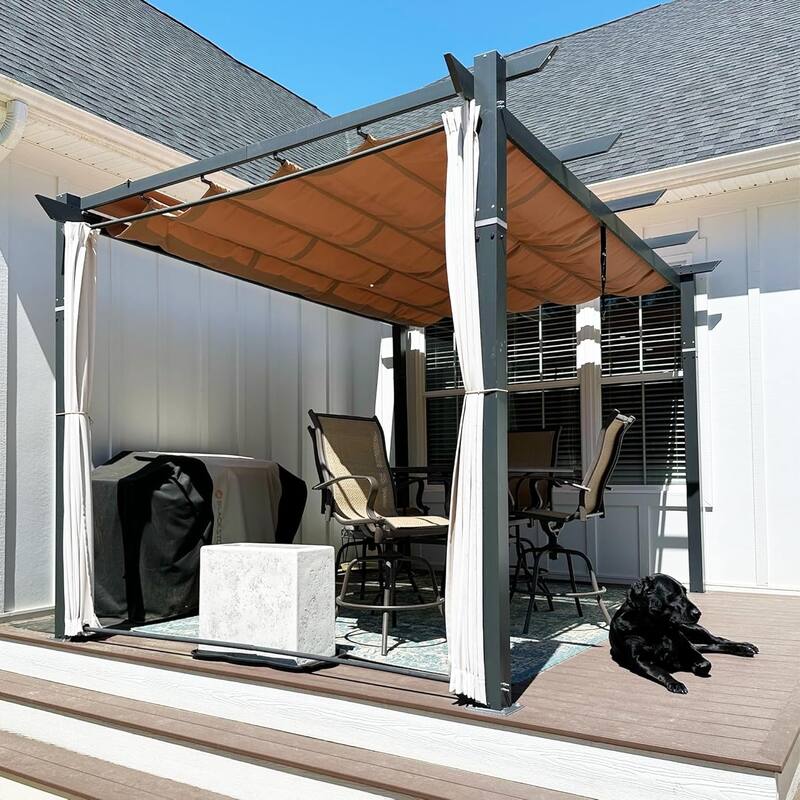 PURPLE LEAF Gazebo Outdoor Retractable Aluminium Grape Trellis Pergola with Extra Top Roof for Patio