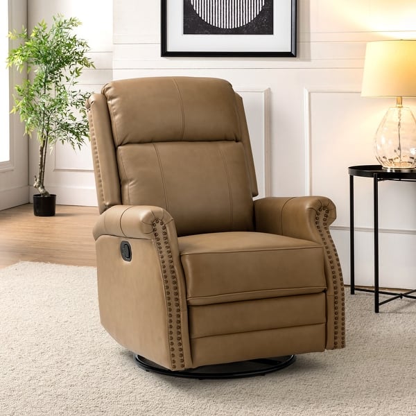 slide 2 of 36, Alina Modern 20''w Genuine Leather Swivel Rocker Nursery Manual Recliner Chair with Rolled Arms by HULALA HOME