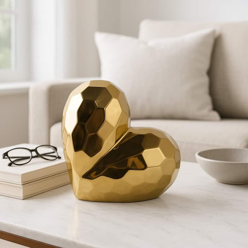 Modern Stone Ceramic Geometric Heart Sculpture - Gold - 10" x 5" x 11"
