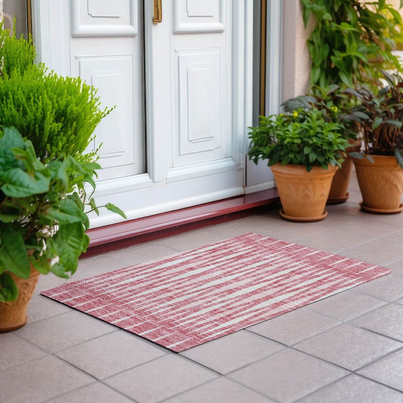 Machine Washable Indoor/ Outdoor Chantille Mosaic Contemporary Rug - Blush - 1'8" x 2'6"