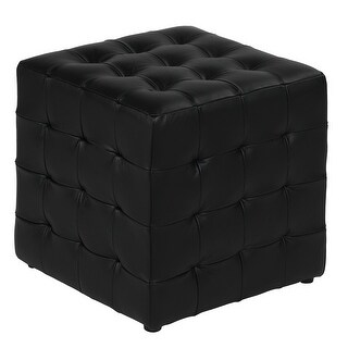 Cortesi Home Charli Tufted Cube Ottoman in 100% Genuine Leather, Cr