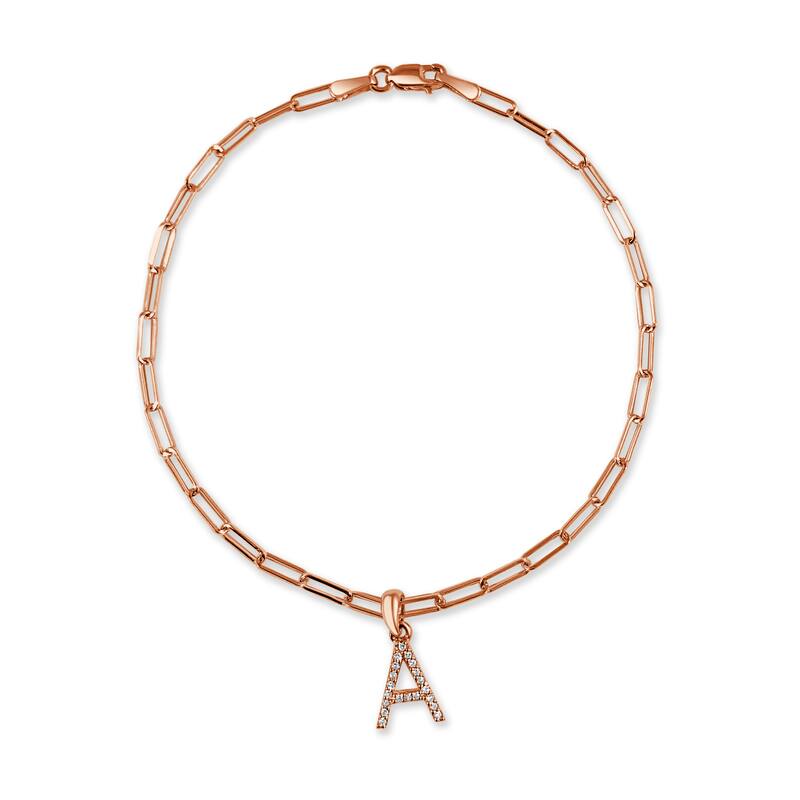 Joelle Collection Diamond Initial Letter A-Z Bracelet Paperclip 14K Gold 7" Chain 1/10 TDW Bracelet - A - Rose