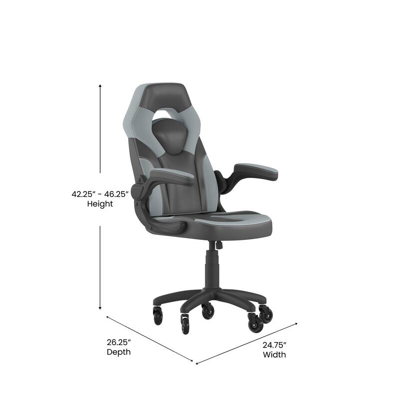 Office Gaming Chair with Skater Wheels & Flip Up Arms - LeatherSoft