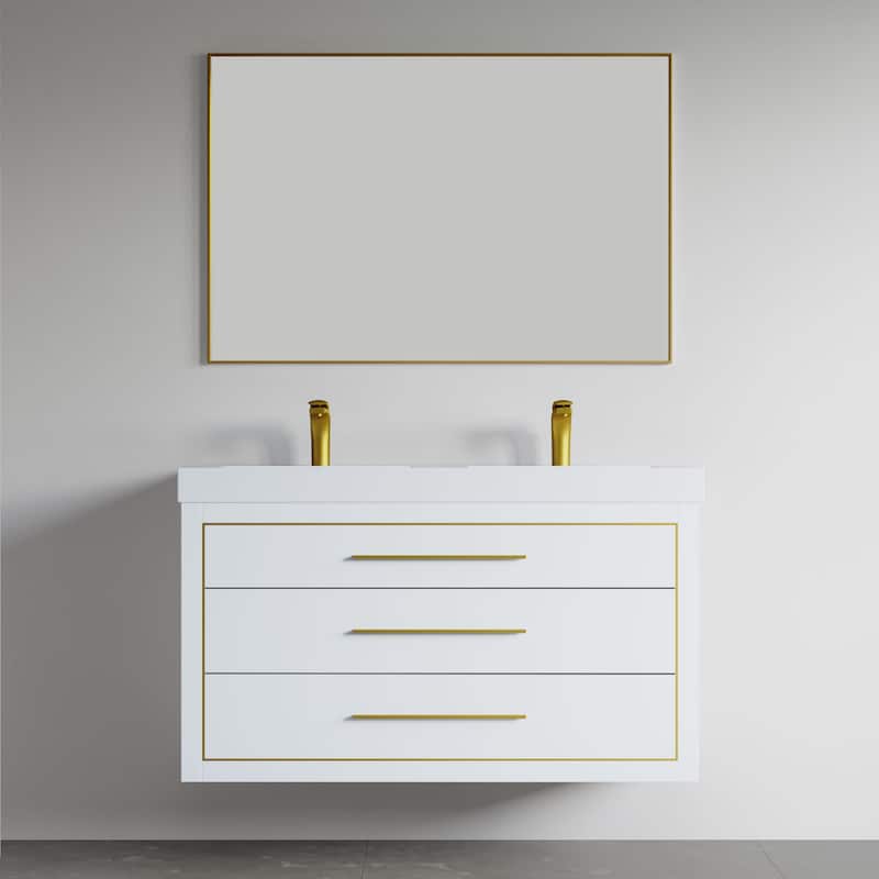LaLa 48" Double Vanity Set - White with Brass Trim