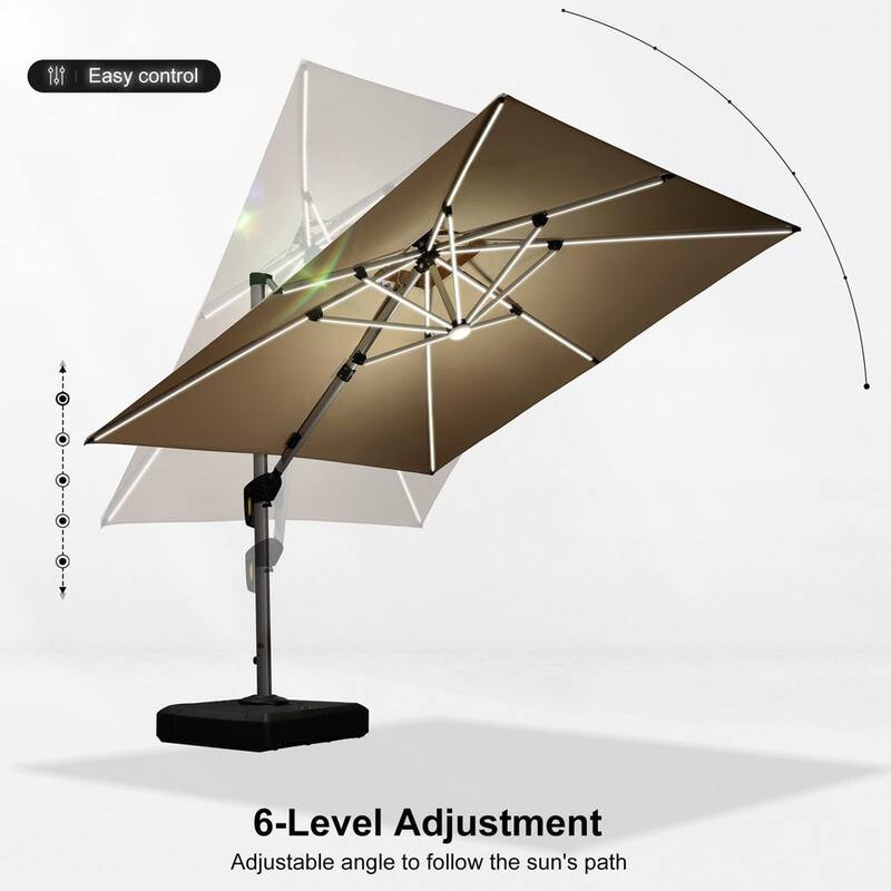 PURPLE LEAF 9 ft Double Top Solar Powered LED Square Patio Cantilever Umbrella with Base