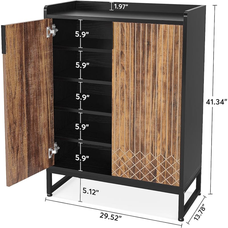 Sturdy 5-Tier Wood Shoe Cabinet with Doors for Entryway Hallway