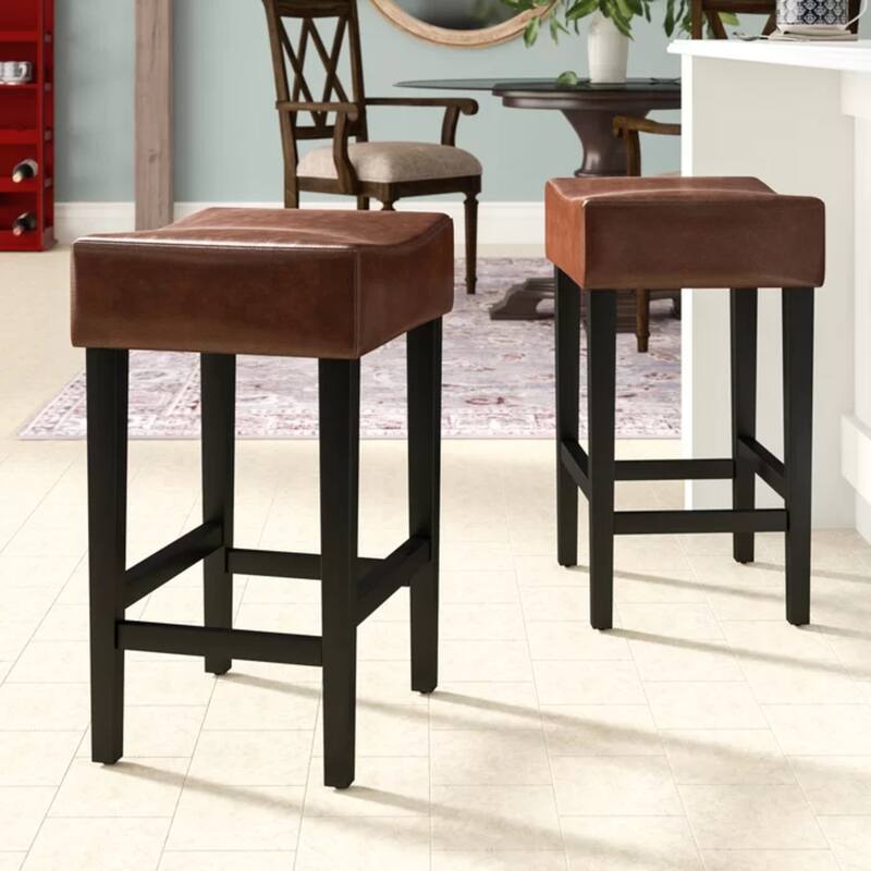 High Barstool Set of 2, Wood Frame Upholstered Dining Chair, Backless Counter Chair, Living Room Lounge Entertainment Chair