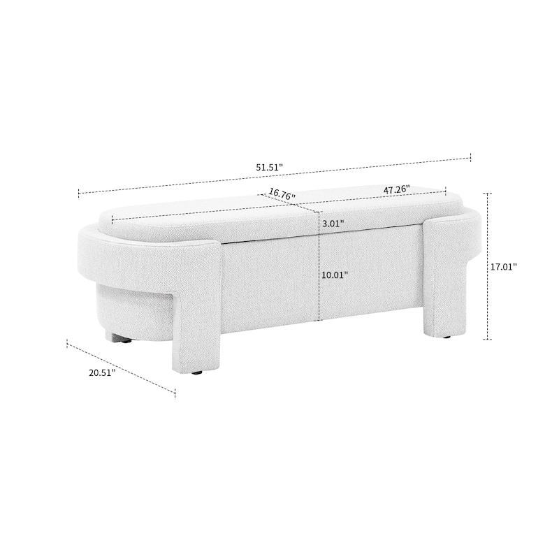 French Minimalist Fabric Upholstered Storage Bench with Four Upholstered Legs