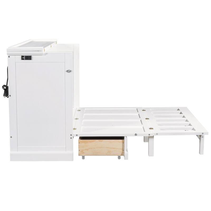 Solid Pine Murphy Bed with Charging Station and Large Drawer