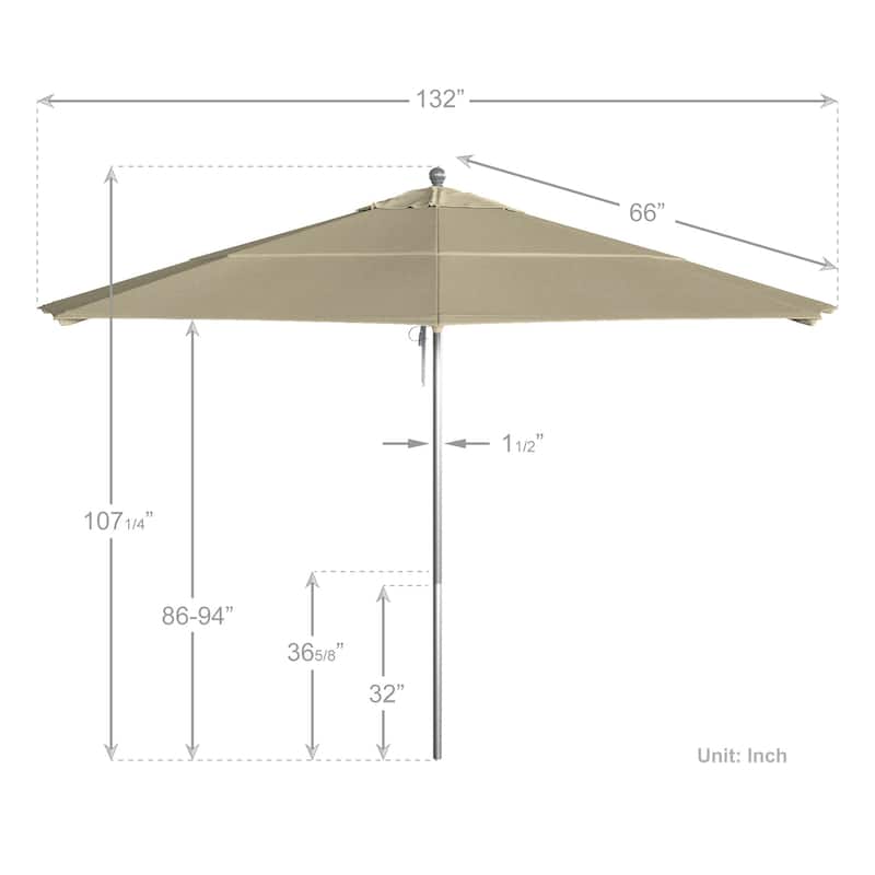 California Umbrella 11' Venture Series Patio Umbrella, Silver Aluminum Pole Fiberglass Ribs Pulley Lift Sunbrella