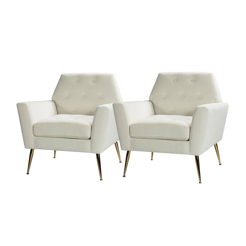 Lilia Contemporary Velvet Upholstered Tufted Back Armchair with Metal Golden legs Set of 2 by HULALA HOME