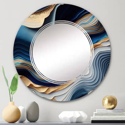 Designart 'Vibrant Blue And Gold Flow Art II' Printed Transitional Wall Mirror
