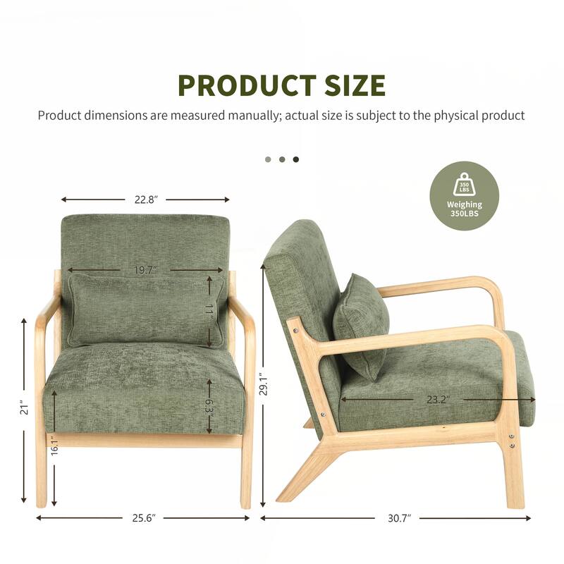 Mid Century Modern Armchair, Accent Chair with Solid Wood Frame and Detachable Lumbar Pillow for Living Room