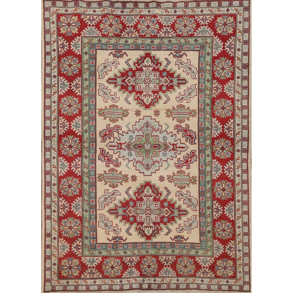 Kazak Area Rug Hand-Knotted Traditional Wool Carpet - 4'11" x 6'6"