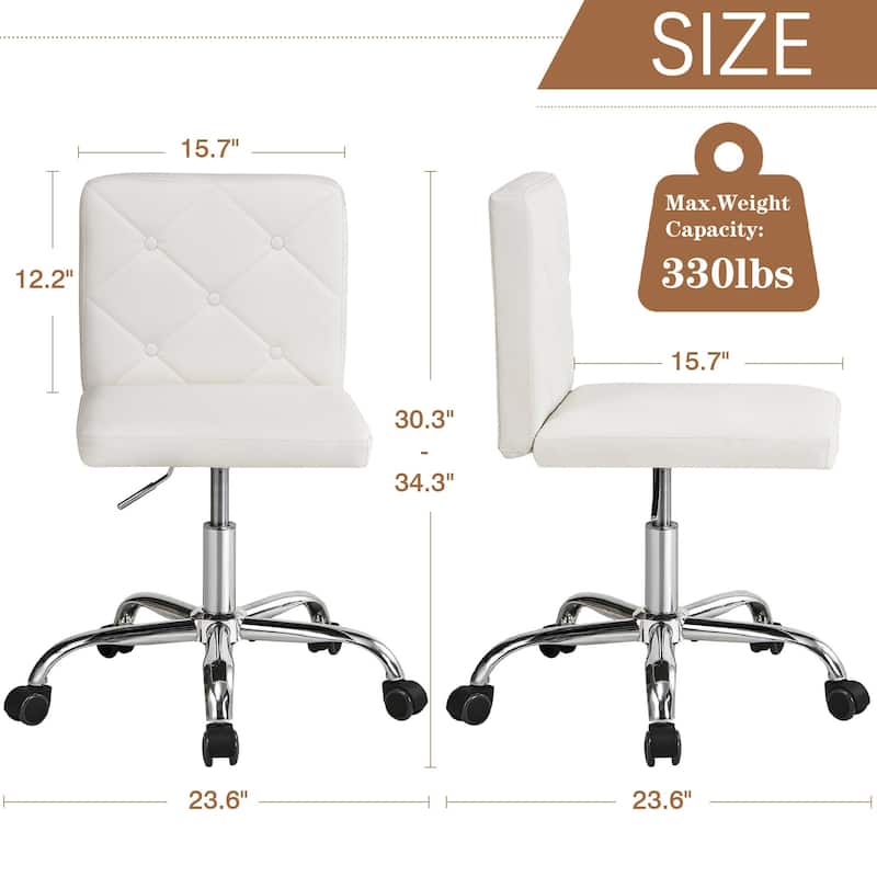 Javlergo Armless Office Desk Chair, PU Leather Mid-Back Adjustable Height 360° Rolling Swivel for Home Office Work