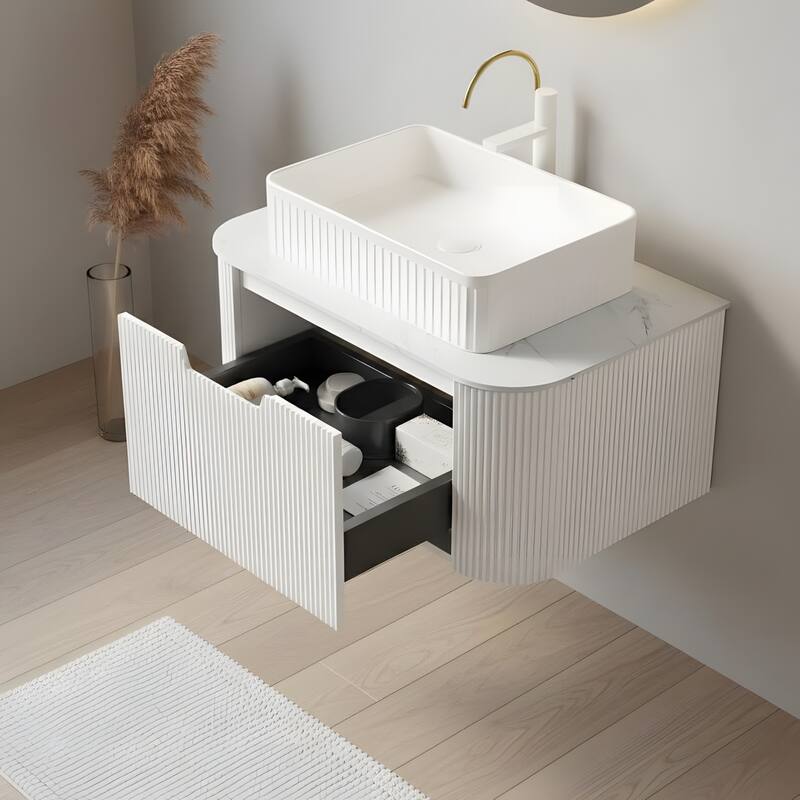 Wall Mounted Bathroom Vanity with White Rectangular Ceramic Basin