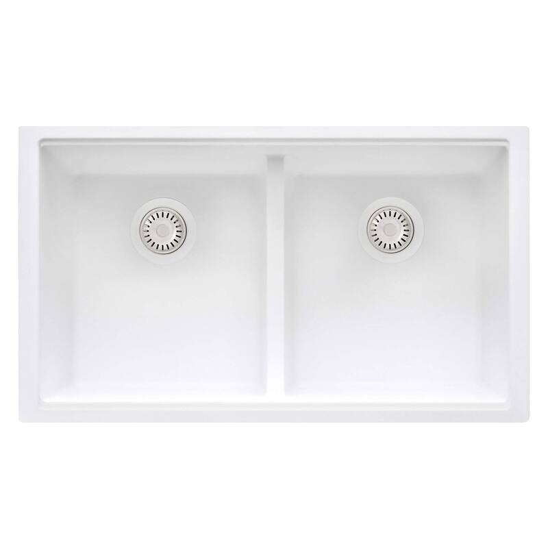 Ruvati 33 x 19 inch Granite Composite Undermount Double Bowl Low Divide Kitchen Sink - Arctic White - RVG2385WH