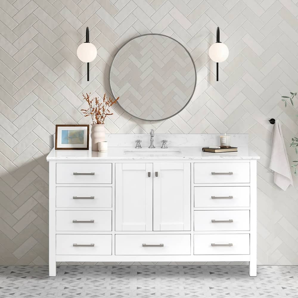 OpalithD 60 in. Bathroom Vanity with Single Sink, Wood Bath Cabinet with Top