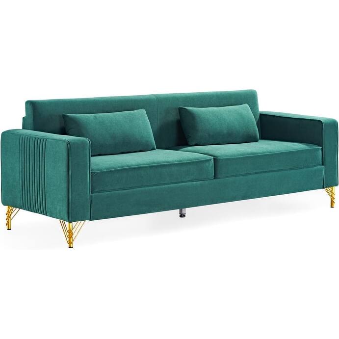 Aesthetic 85.8" Velvet Sofas for Living Room 3 Seater Couch with Classic Modern Appeal and Luxurious Soft Comfort - Green