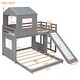 preview thumbnail 5 of 14, Playhouse-inspired Style Twin Over Full Wooden Bunk Bed,Loft Bed with Playhouse,Farmhouse, Ladder, Slide and Guardrails