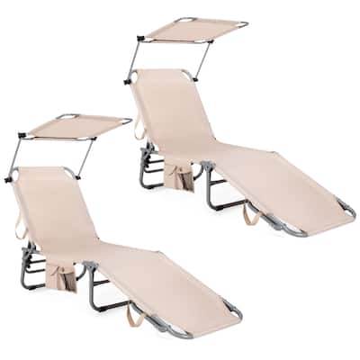 Set of 2 Portable Reclining Chair with 5 Adjustable Positions - 64.5" - 76" x 22" x 33" - 12.5"