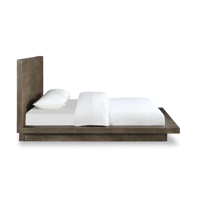 Nels Pine Wood Platform Full Bed, Plinth Base, Distressed Brown