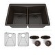 preview thumbnail 24 of 36, Lexicon Platinum Quartz 33 Inch Double Equal Bowl Undermount Kitchen Sink with Bottom Grids and Strainers , Disposal Flange