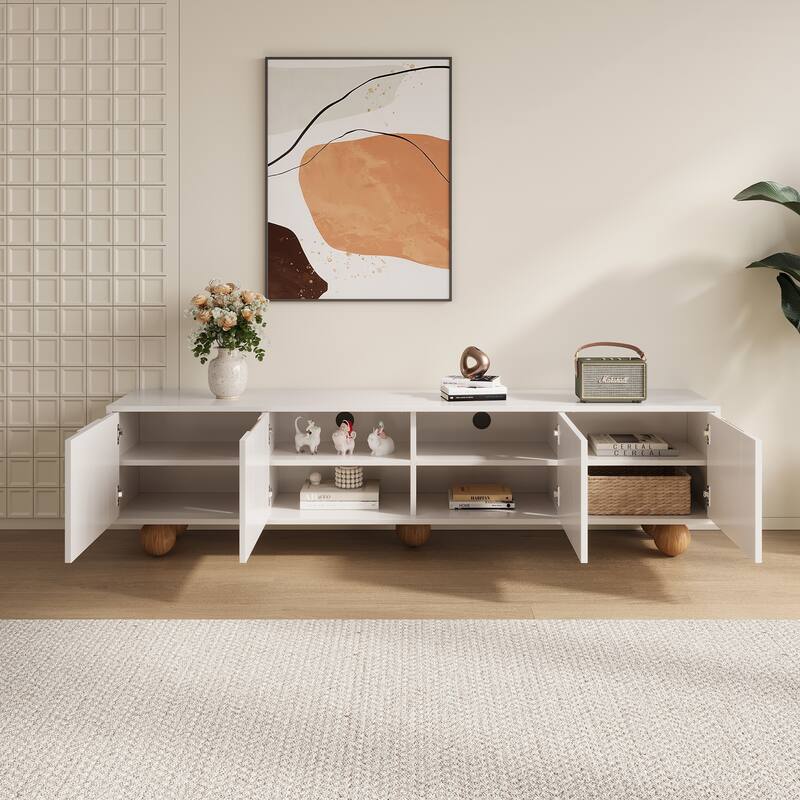 78.74'' Modern White Wood TV Stands with Storages, Mid Century Media Console for Livingroom, Cream White & Natural Wood - 78.74" - White