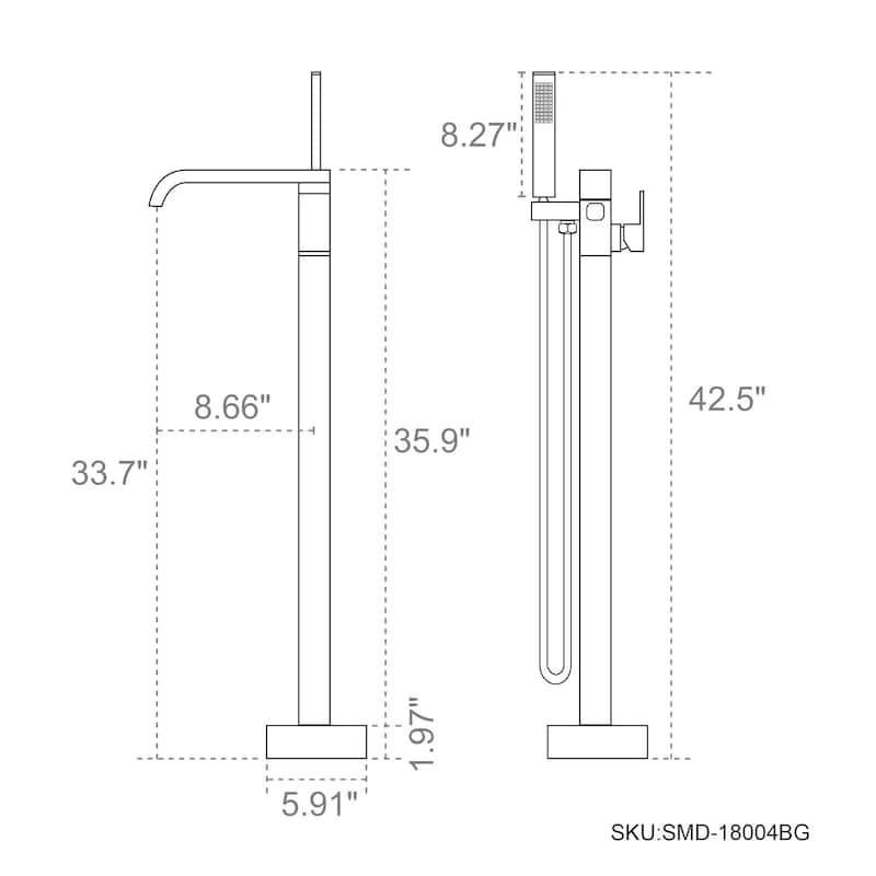 Freestanding Floor Mount Single Handle Bath Tub Filler Bath Tub Faucet