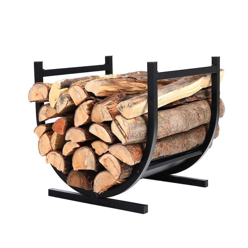 PHI VILLA 17 Inches Small Decorative Indoor/Outdoor Firewood Log Rack - Black