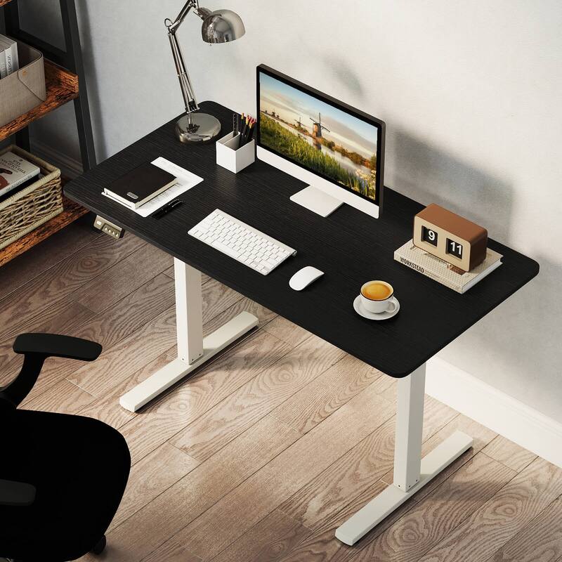 Costway 48” x 24” Electric Standing Desk with LED Display 2 Memory - Black+White
