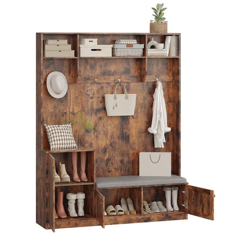 78.7 Inch Tall Hall Tree with Bench and Shoe Storage,Modern Entryway Bench with Coat Rack,4 Hanging Hooks