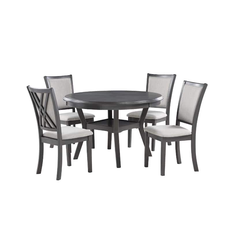 Isla 5 Piece Dining Table Set, Diamond Pattern, 4 Crossback Chairs, Gray