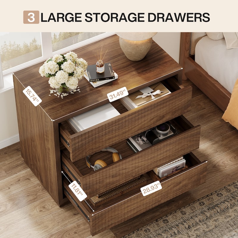 Oversize Wood Nightstand with 3 Drawers