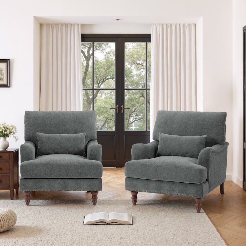 Set of 2 Mid Century Chenille Upholstered Accent Chairs