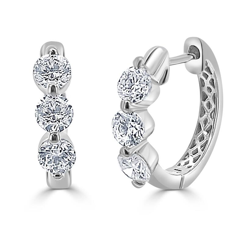 Joelle Collection Diamond Small Hoop Earrings 14K Gold 1.4CT. TDW Diamond Earrings - White