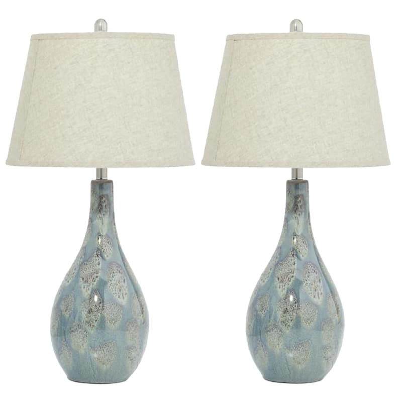 Malibu Glazed Ceramic Contemporary Table Lamps (Set of 2) - Light Blue