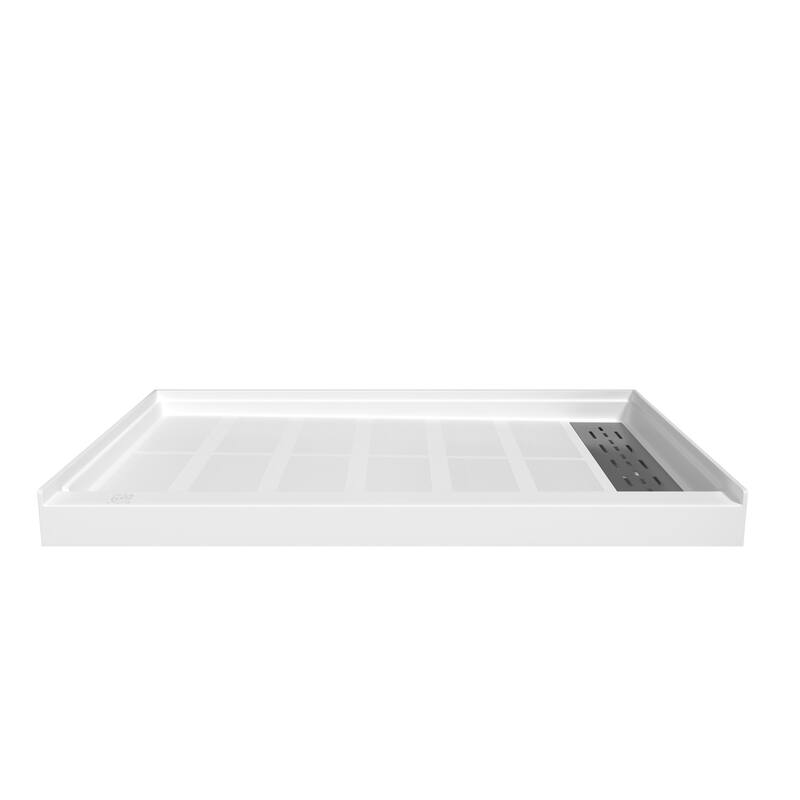 SMC Alcove Single Threshold Shower Pan Base, S/S Drain Cover Included, cUPC Certified, Slip-Resistant
