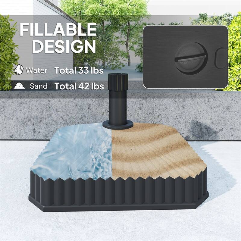 HDPE Garden Parasol Base for Umbrellas Up to 7.2 Foot Lightweight Portable Sand or Water Fillable - 17.7" L x 17.7" W x 11.8" H