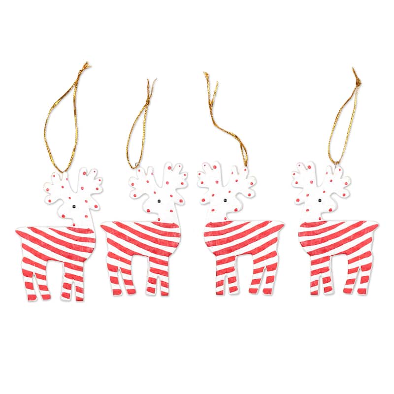 Novica Handmade Merry Reindeer Wood Holiday Ornaments (Set Of 4)