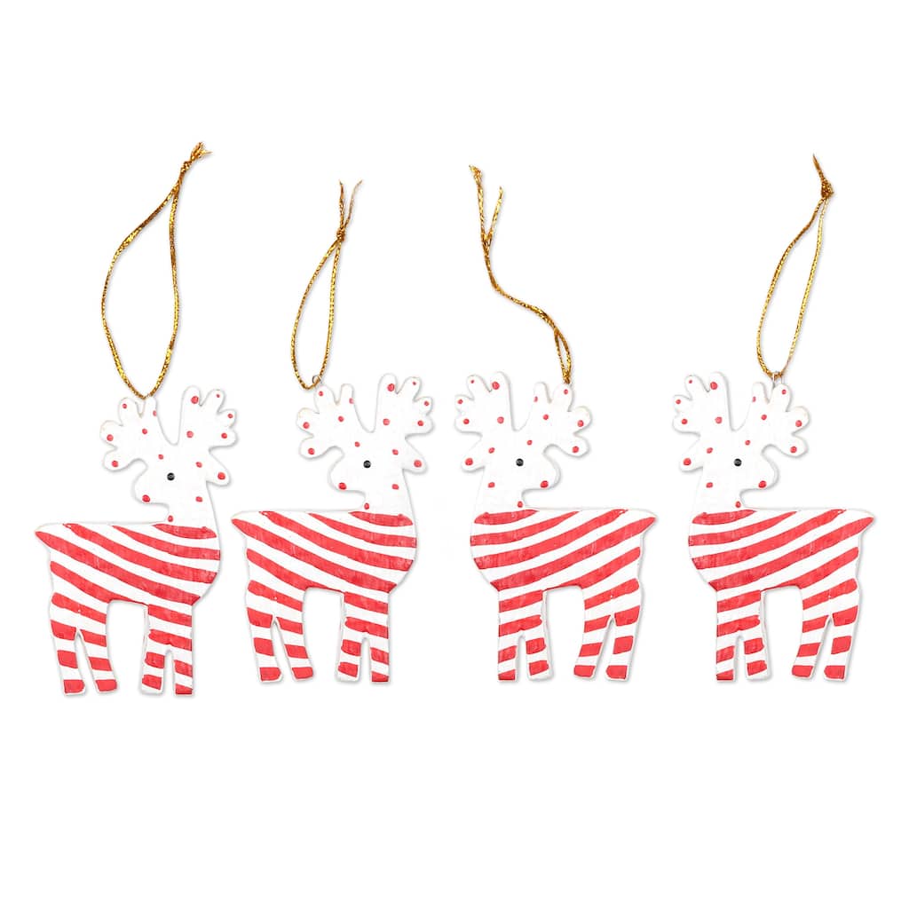 Novica Handmade Merry Reindeer Wood Holiday Ornaments (Set Of 4)