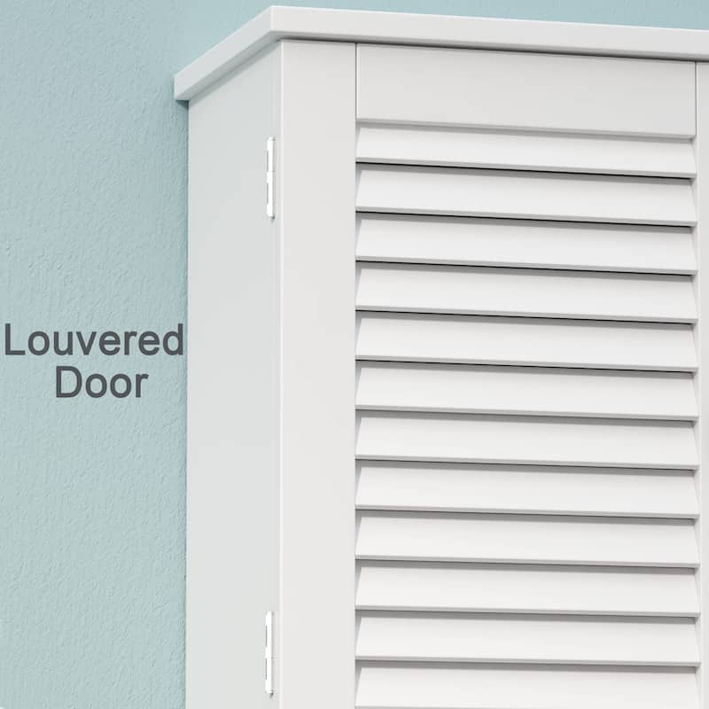 Wall-Mounted Bathroom Cabinet with Louvered Doors, Open Shelf, Adjustable Shelves & Towel Bar,White