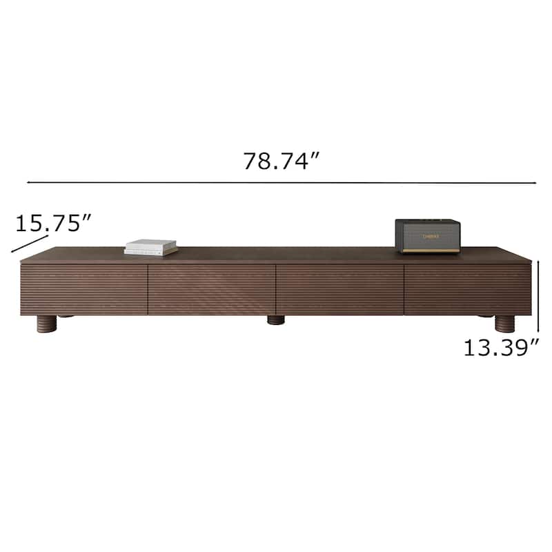 78.74 Mid Century Modern TV Stands, Dark Brown Solid Wood Media Consoler, Fully assembled